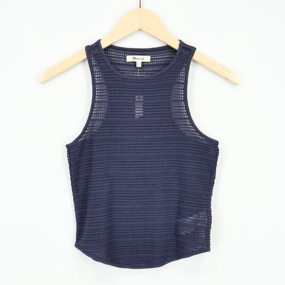 NWT Madewell Crochet-Knit Cutaway Sweater Tank In Ink Blue Size XXS - Picture 1 of 7